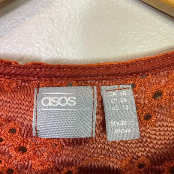 ASOS Design Women’s Smock Top Blouse Shirt Size 14 In Velvet Broidery Rust - Picture 3 of 8